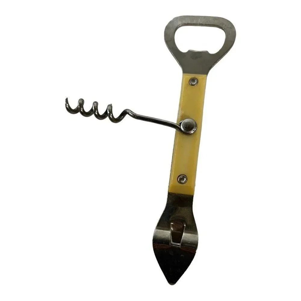 Vtg Bottle Can Opener w/ Corkscrew Yellow Handle Universal Epsco Inc Advertising